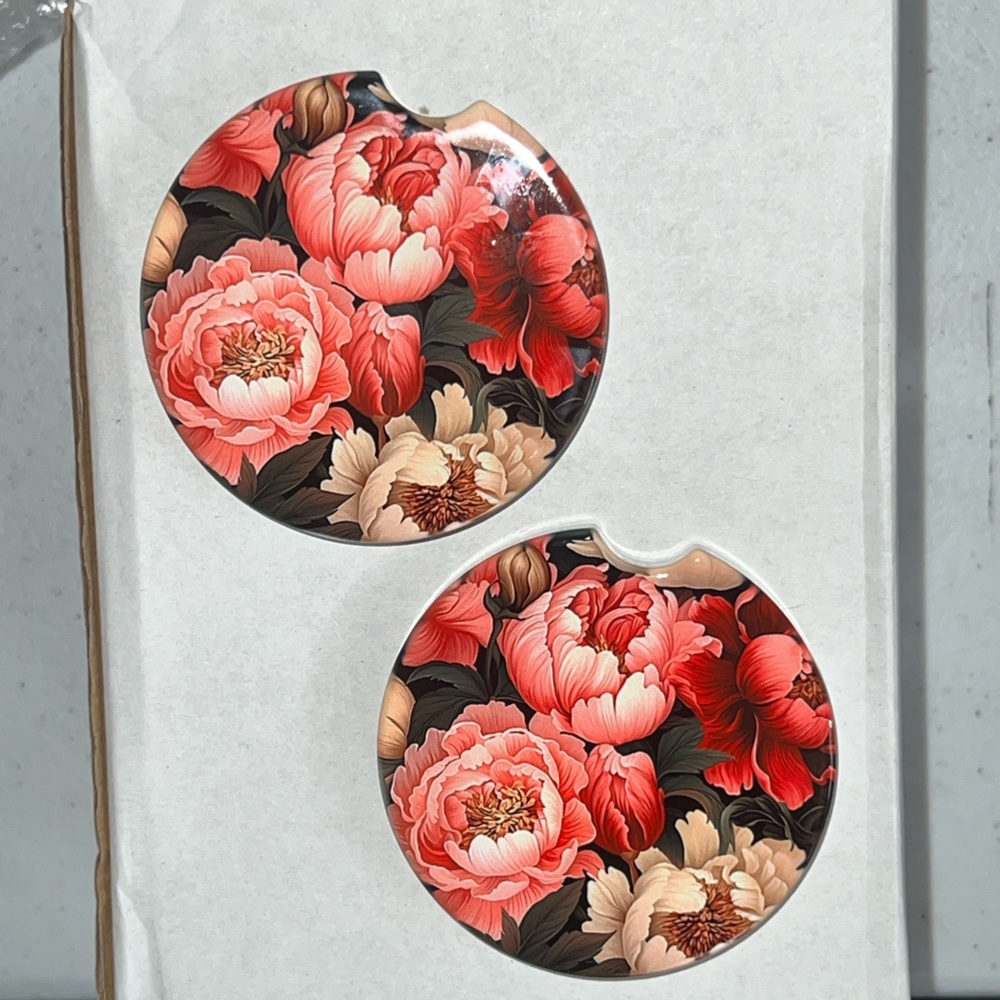 Set of 2 ceramic car coasters Floral